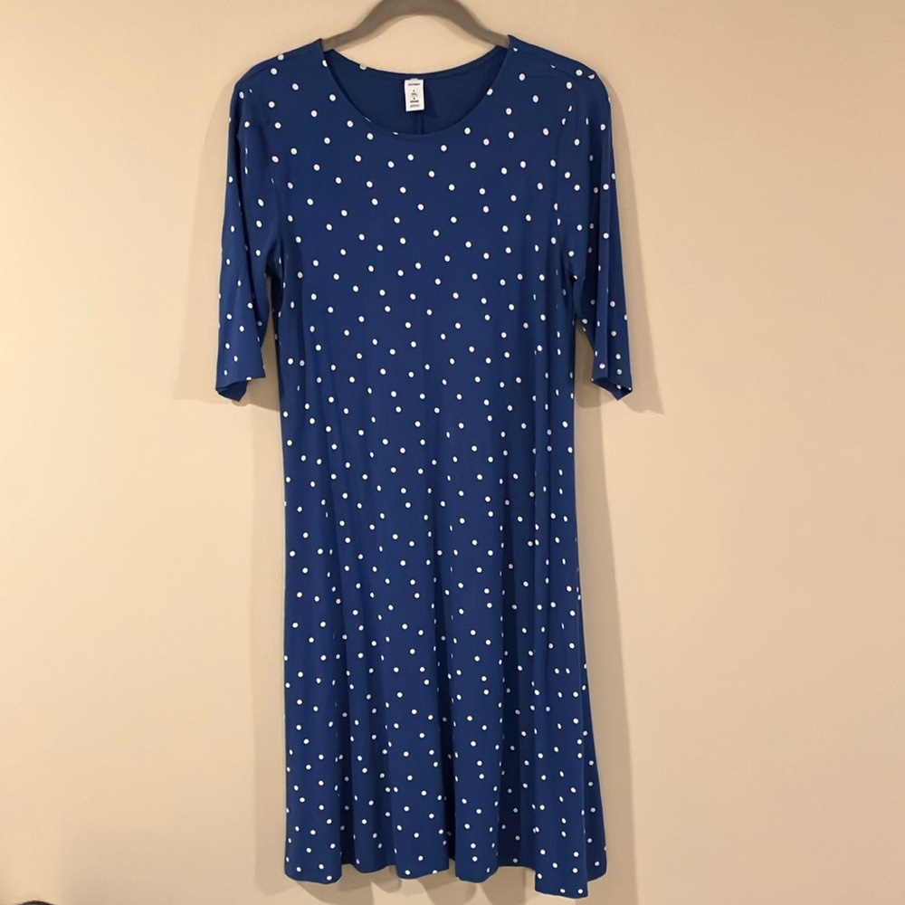 Old Navy Blue Swing Dress with White Dots